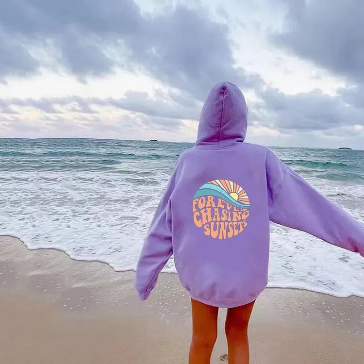 For ever Sunset Pocket Drawstring Hoodie - Bellarte Enchanté For ever Sunset Pocket Drawstring Hoodie